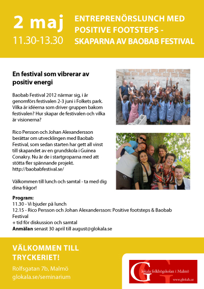 Lunch 2 maj med Positive Footsteps – Baobab Festival