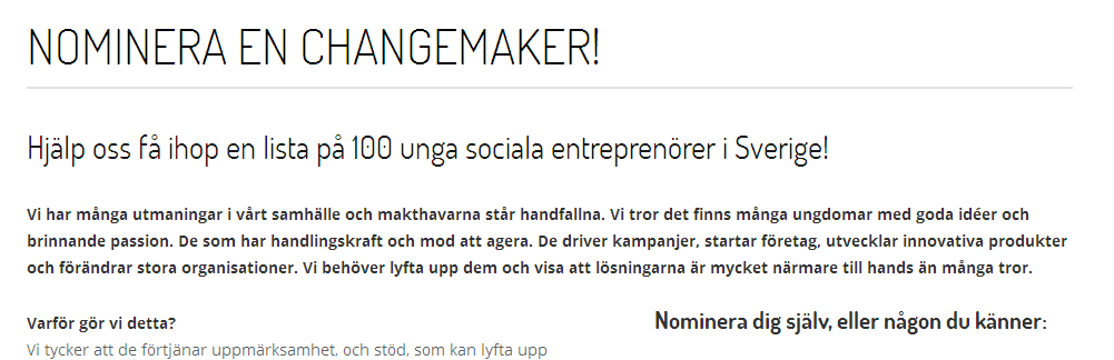 Nominera unga samhällsförändrare